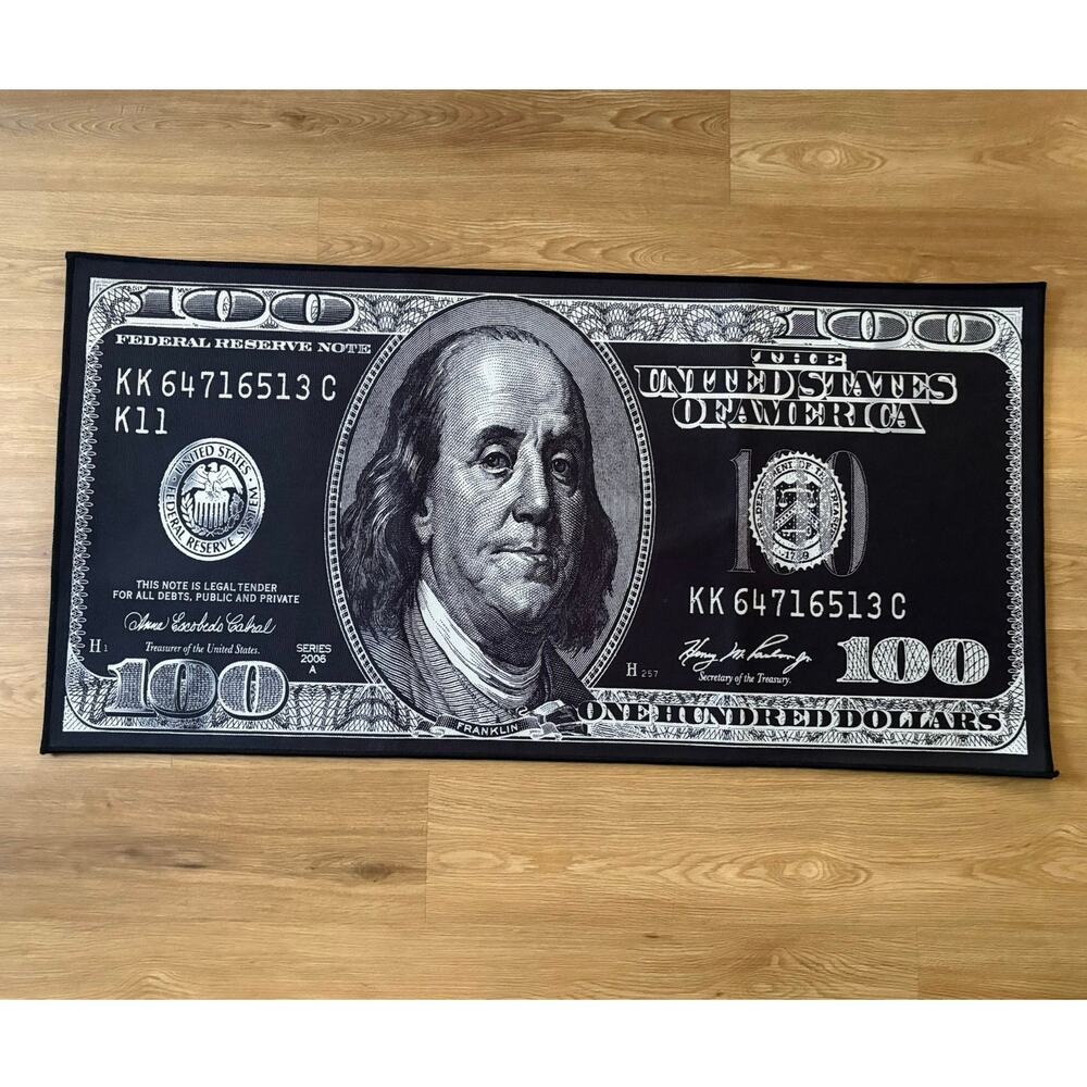 Custom Dollar Bill Area Rug Black Colorway Anti Slip Back New